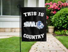 Load image into Gallery viewer, black double sided garden flag with this is swu warriors country logo for yard decor