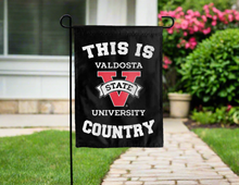 Load image into Gallery viewer, black double sided garden flag with this is valdosta state university country logo for yard decor