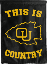 Load image into Gallery viewer, black double sided house flag with this is ottawa university braves country logo for man cave decor
