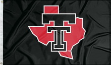 Load image into Gallery viewer, black texas tech university flag with texas border logo for college dorm decor