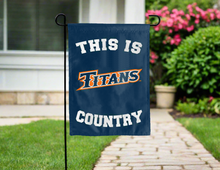 Load image into Gallery viewer, blue double sided garden flag with this is cal state fullerton titans logo for yard decor