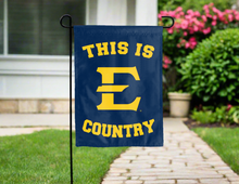 Load image into Gallery viewer, blue double sided garden flag with this is etsu buccaneers country logo for yard decor