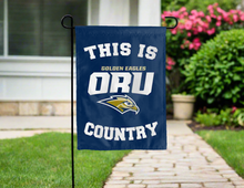 Load image into Gallery viewer, double sided garden flag with this is oru golden eagles country logo for yard decor