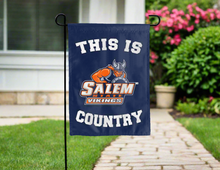Load image into Gallery viewer, blue double sided garden flag with this is salem state vikings country logo for yard decor