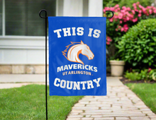 Load image into Gallery viewer, blue double sided garden flag with this is ut arlington mavericks country logo for yard decor