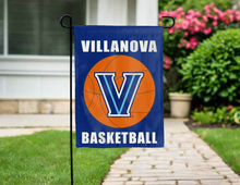 Load image into Gallery viewer, blue double sided garden flag with villanova basketball logo for yard decor