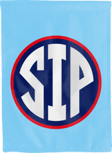 Load image into Gallery viewer, blue double sided house flag with ole miss sip logo for man cave decor