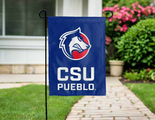 Load image into Gallery viewer, blue garden flag with csu pueblo logo for yard decor