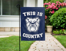 Load image into Gallery viewer, blue garden flag with this is butler bulldogs country logo for yard decor