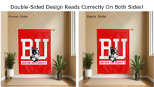 Load image into Gallery viewer, boston university logo reading correctly on both sides of red double sided house flag