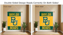 Load image into Gallery viewer, bu baylor bears logo reading correctly on both sides of green and gold double sided house flag