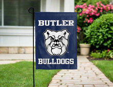 Load image into Gallery viewer, butler university double sided garden flag hung outside for yard decor