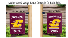 Load image into Gallery viewer, c chippewas pride logo reading correctly on both sides of garden flag