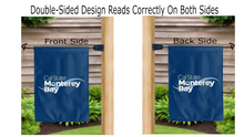 Load image into Gallery viewer, cal state monterey bay logo reading correctly on both sides of blue double sided garden flag
