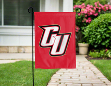 Load image into Gallery viewer, red caldwell university double sided garden flag with cu logo for yard decor
