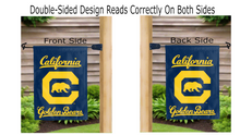 Load image into Gallery viewer, california golden bears logo reading correctly on both sides of blue uc berkeley double sided garden flag