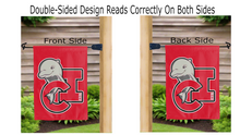 Load image into Gallery viewer, california state university channel islands logo reading correctly on both sides of red double sided garden flag