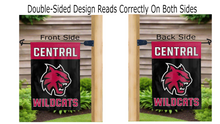 Load image into Gallery viewer, central wildcats logo reading correctly on both sides of central washington university garden flag