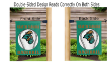 Load image into Gallery viewer, coastal carolina baseball logo reading correctly on both sides of teal double sided garden flag