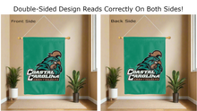 Load image into Gallery viewer, coastal carolina chanticleers logo reading correctly on both sides of teal double sided house flag