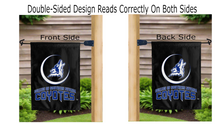 Load image into Gallery viewer, college of southern nevada coyotes logo reading correctly on both sides of black double sided garden flag