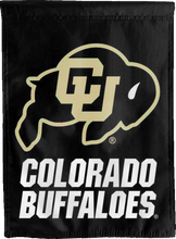 Load image into Gallery viewer, black colorado buffaloes double sided house flag for college dorm décor