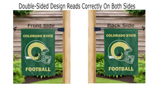 Load image into Gallery viewer, colorado state football logo reading correctly on both sides of green garden flag