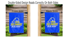 Load image into Gallery viewer, delaware blue hens logo reading correctly on both sides of blue garden flag