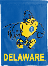 Load image into Gallery viewer, blue delaware university double sided house flag with YouDee logo for college dorm decor