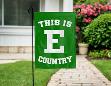 Load image into Gallery viewer, green double sided garden flag with this is Eastern michigan country logo for yard decor