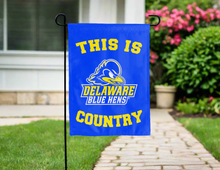 Load image into Gallery viewer, double sided garden flag with this is delaware blue hens country logo for yard decor