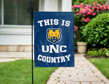 Load image into Gallery viewer, blue garden flag with this is unc country logo for yard decor
