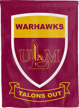 Load image into Gallery viewer, double sided house flag with warhawks shield and talons out logo