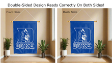 Load image into Gallery viewer, duke devils logo reading correctly on both sides of blue house flag