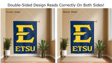 Load image into Gallery viewer, e etsu logo reading correctly on both sides of blue double sided house flag