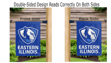 Load image into Gallery viewer, eastern illinois logo reading correctly on both sides of blue garden flag