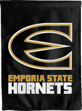 Load image into Gallery viewer, black emporia state hornets double sided house flag for college dorm decor
