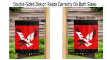 Load image into Gallery viewer, ewu logo reading correctly on both sides of double sided garden flag