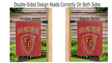 Load image into Gallery viewer, flagler college logo reading correctly on both sides of red double sided garden flag