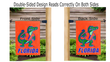 Load image into Gallery viewer, florida albert gator logo reading correctly on both sides of garden flag