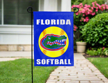 Load image into Gallery viewer, blue florida softball garden flag hung outside of driveway for yard decor