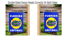 Load image into Gallery viewer, florida softball logo reading correctly on both sides of blue garden flag