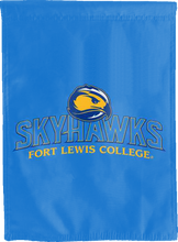 Load image into Gallery viewer, light blue fort lewis college skyhawks double sided house flag for game day decor