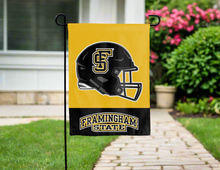Load image into Gallery viewer, gold and black framingham state football double sided garden flag for yard decor