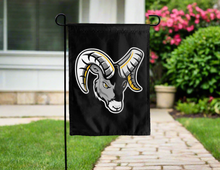 Load image into Gallery viewer, black framingham state university double sided garden flag with ram head logo for yard decor