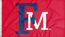 Load image into Gallery viewer, red francis marion university flag with fm logo for college dorm decor