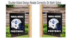 Load image into Gallery viewer, franklin & marshall football logo reading correctly on both sides of black double sided garden flag