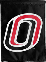 Load image into Gallery viewer, front part of black uno double sided house flag for college dorm decor