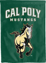 Load image into Gallery viewer, front side of cal poly mustangs double sided house flag for man cave decor