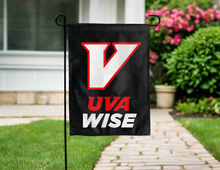 Load image into Gallery viewer, front side of double sided garden flag with uva wise logo for yard decor